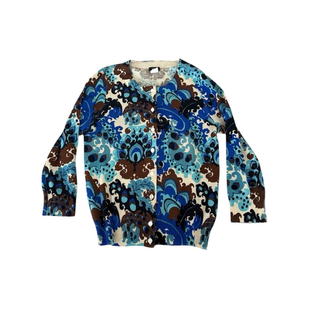 J. Crew Beige and Blue Wool Cardigan